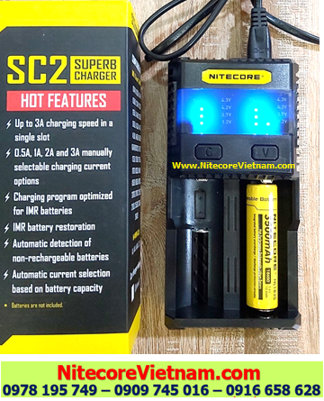 Nitecore SC2 (Bộ sạc Nitecore SC2 kèm sẳn 01 pin SẠC 18650 NITECORE NL1835HP 3500mAh lithium 3.7v) chính hãng